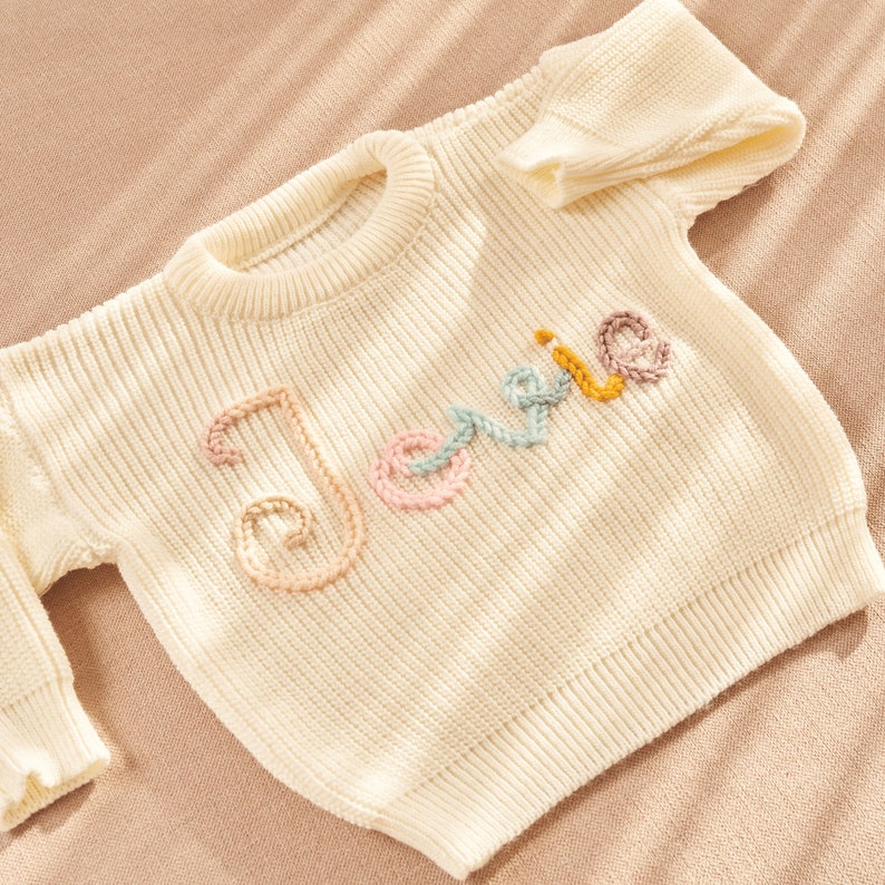 Personalized Baby Name Sweater, Embroidered Children Sweatshirt, Knit Sweater Toddler, Custom Baby Sweater with Name, Customized Baby Gifts image 7