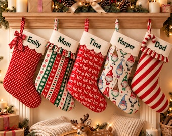 Personalized Christmas Stocking with Name, Custom Embroidered Holiday Gift