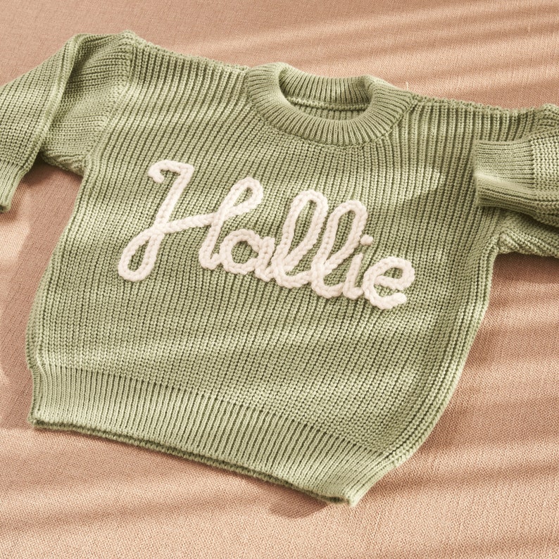 Personalized Baby Sweater, Hand Embroidered Name & Monogram, Customized Baby Girl's Sweater, A Unique Gift Newborn from Auntie zdjęcie 4