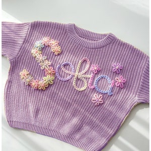 Personalized Baby Sweater, Hand Embroidered Name & Monogram, Customized Baby Girl's Sweater, A Unique Gift Newborn from Auntie image 3