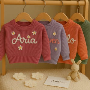 Personalized Baby Name Sweater, Custom Knit Sweater, Newborn Sweater with Name, Hand-Embroidered Sweater, Birthday Gift for Baby, Baby Gift