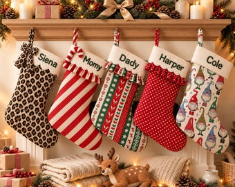 Custom Embroidered Christmas Stocking, Knitted Holiday Gift, Personalized Name (19"x12")