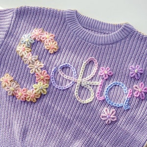 Personalized Baby Sweater, Hand Embroidered Name & Monogram, Customized Baby Girl's Sweater, A Unique Gift Newborn from Auntie zdjęcie 4