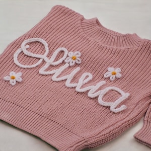 Personalized Baby Name Sweater, Handmade Embroidered Sweatshirt for Newborn, A Unique Gift for Newborn Children, Gift Ideas for Baby image 2