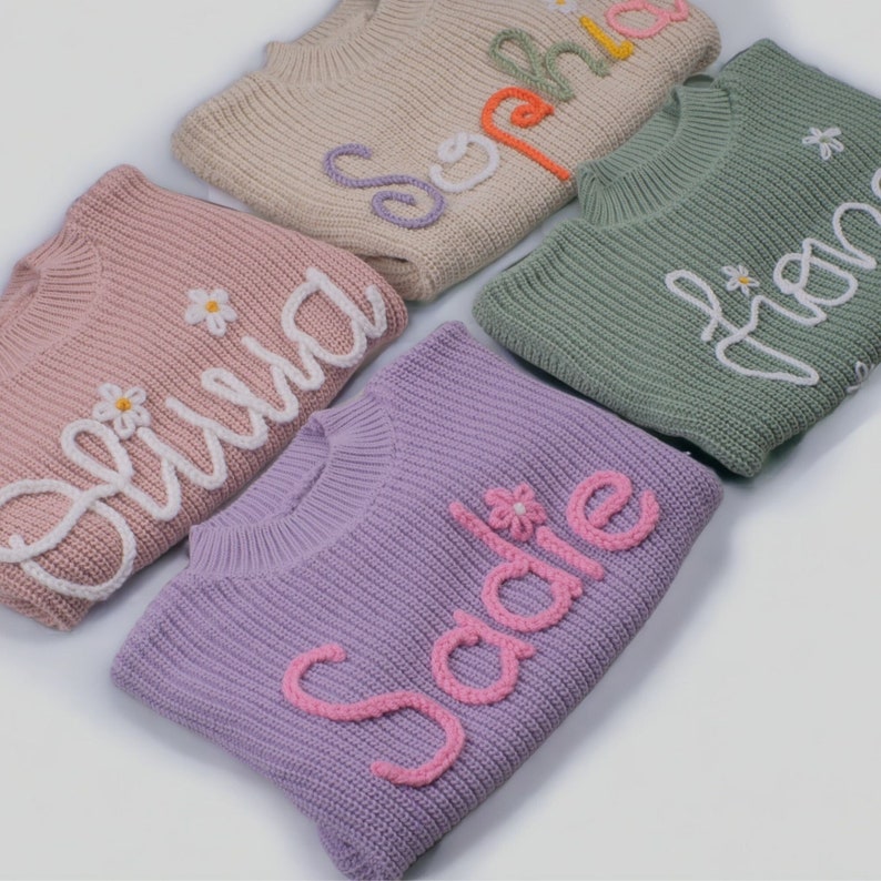 Personalized Baby Name Sweater, Handmade Embroidered Sweatshirt for Newborn, A Unique Gift for Newborn Children, Gift Ideas for Baby zdjęcie 1