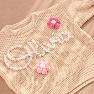 Personalized Baby Sweater, Hand Embroidered Name & Monogram, Customized Baby Girl's Sweater, A Unique Gift Newborn from Auntie zdjęcie 7