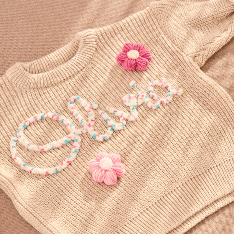 Personalized Baby Sweater, Hand Embroidered Name & Monogram, Customized Baby Girl's Sweater, A Unique Gift Newborn from Auntie zdjęcie 7