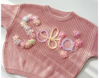 Personalized Baby Sweater, Hand Embroidered Name & Monogram, Customized Baby Girl's Sweater, A Unique Gift Newborn from Auntie