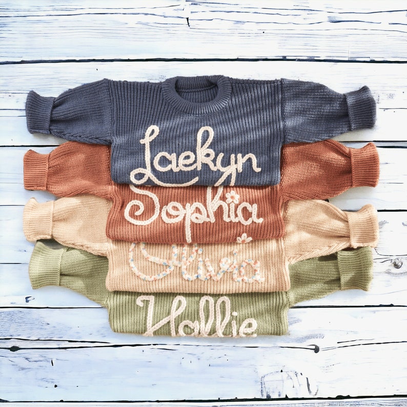 Personalized Baby Sweater, Hand Embroidered Name & Monogram, Customized Baby Girl's Sweater, A Unique Gift Newborn from Auntie zdjęcie 1