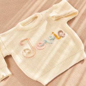 Personalized Baby Sweater, Hand Embroidered Name & Monogram, Customized Baby Girl's Sweater, A Unique Gift Newborn from Auntie zdjęcie 6