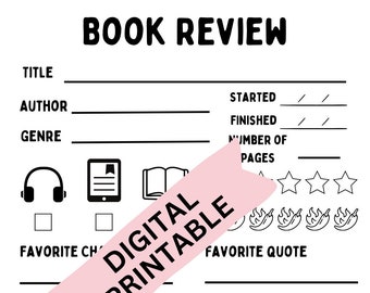 book review sheet printable digital file simple png book club book reader