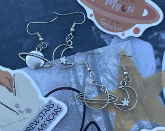 Taylor / swiftie inspired folklore love you to the moon and to Saturn earrings