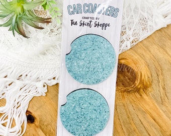 Blue Glitter Car Coasters