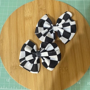 Two pack hair clips Headwrap for Baby Bow for Toddler Headband for Race Day Checkered Bow for Baby Black and White Headband