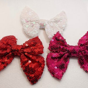Sequin Bow, 3&quot; Bow, Nylon Headband, Baby Bows, Valentine&#39;s Bow, Baby Headband, Baby Girl Bows, Newborn Bows, Infant Bows, Sparkly Bows