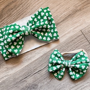 Two Pack Bows St. Patrick&#39;s Day Bow Holiday Headwrap for Baby Headband Green Hair Clip Solid Nylon Headwrap