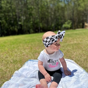 Checkered Bow, Race Bow, Checkered Flag Bow, Baby Headband, Baby Bow, Big Bow, Dirt Bike Baby, Motocross, Black White, Headwrap ,Race Day