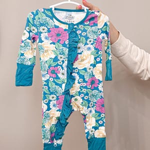 Baby Bamboo Sleeper, Bamboo Zippy, Floral Sleeper, Convertible Zip Footie, Soft, Baby Shower Gift, Baby Girl Clothes, Ruffles