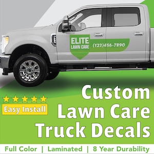 Custom Lawncare Vehicle Decal Landscaping Custom Truck Logo Vinyl Graphics for Mowers Trailer Door Sticker Easy Install Air Release Set of 2