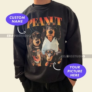 CUSTOM PET Bootleg Sweatshirt, Dog Cat, Personalized Pet Gift, Insert Design, Personalized, Customized Sweatshirt, Change Your Design, 90s