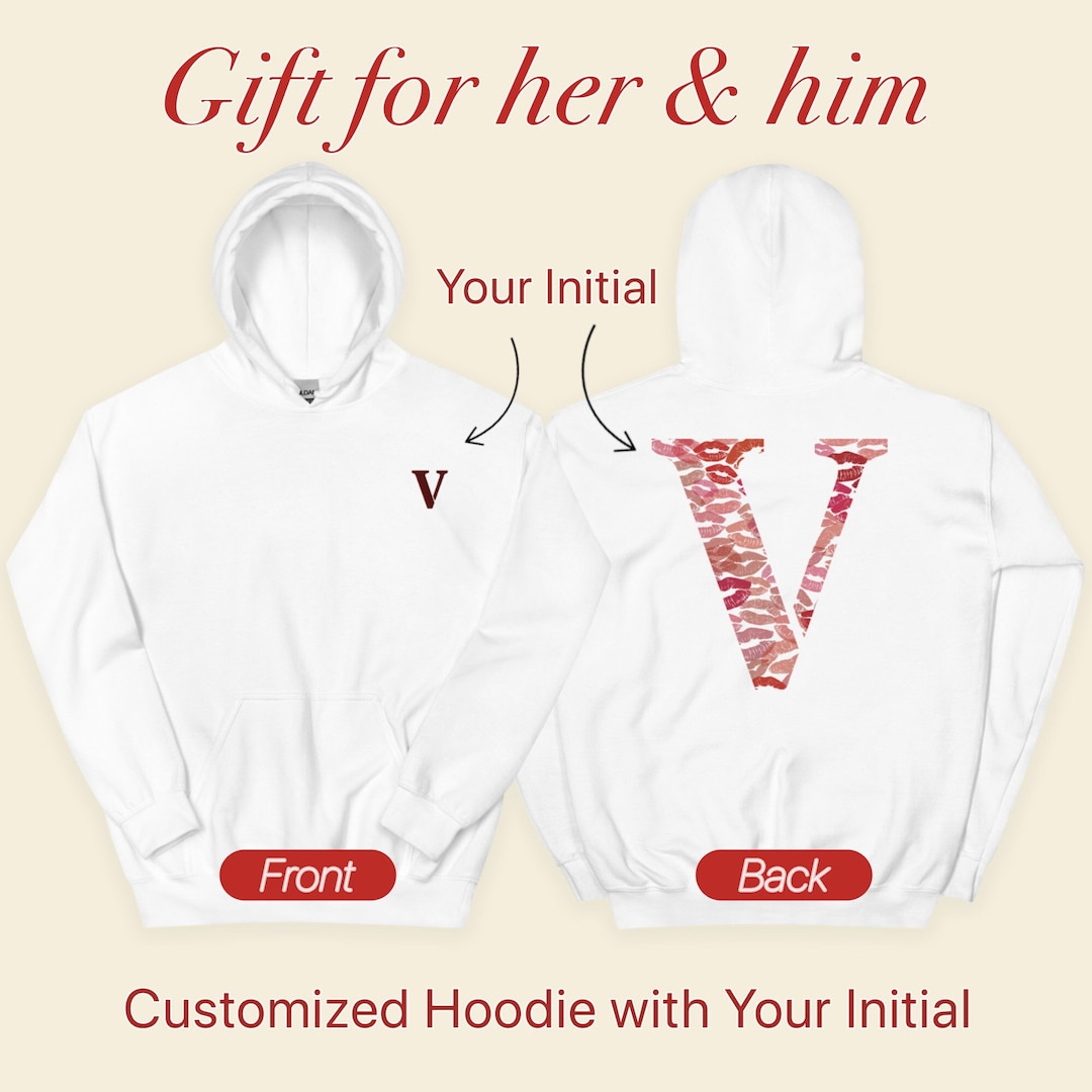 Custom Initial Kisses Hoodie, Valentine Gift, Couple Gift, Gift for Him