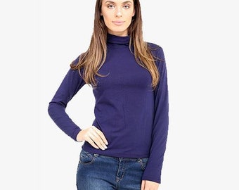 Womens Ladies Soft Stretch Polo Neck Turtle High Neck Top Sizes 8-26