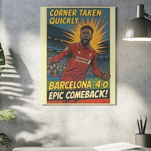 Liverpool FC Comic Book Poster, Liverpool Football Club Poster, Corner Taken Quickly, Soccer Poster, Soccer Comic Book Art, Wall Decor