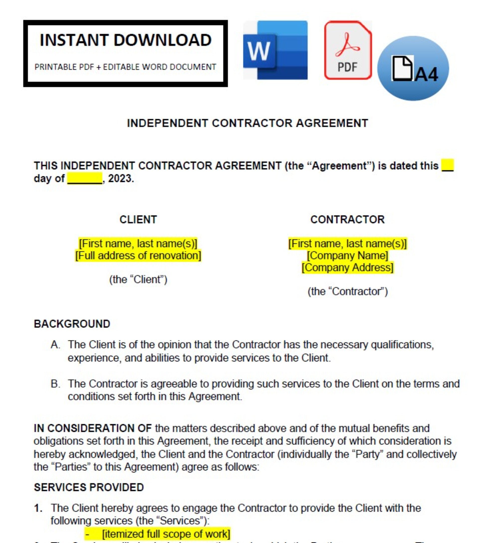 Independent Contractor Agreement Template Word