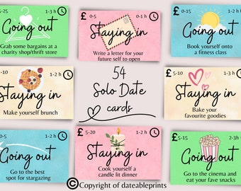 54 Solo Date Night Cards | Treat Yourself On Valentines I A Year Of Exciting Dates | Weekly Solo Date Ideas | Instant Digital Download