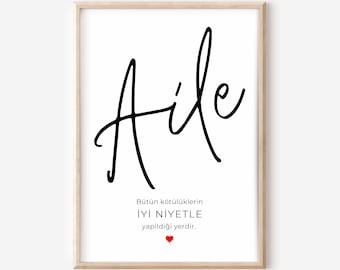 Family wall art poster, anlamlı sözler, Turkish wall art, minimalist, quote poster, Turkish gift decoration, gift ideas, digital