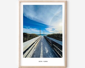 Digital photo poster Destin Florida - landscape photography, wooden pier by the sea, wall art, living room decor, coastal landscape, nature poster