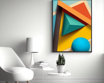Abstract living room poster, dining room wall art, minimalist picture poster, colorful art, abstract wall art, office wall art, digital art