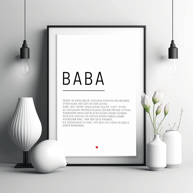 May include: Black and white printable wall art with the word "BABA" in large letters at the top. The text below defines the word "BABA" in Turkish.