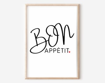 Bon Appetit Printable Poster, Kitchen Wall Art, Dining Room, Living Room Decoration, Bon Appetit, Gift for Housewarming, Gourmet Kitchen Wall Art