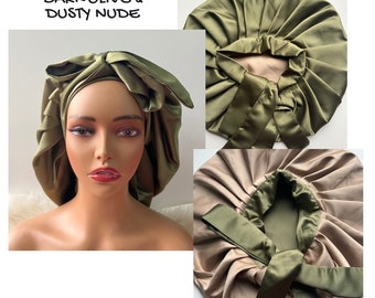 Satin Tie Band Bonnets. Handmade Double lined Night Sleep Scarf . Reversible Bonnets. Headband is also satin for edges.