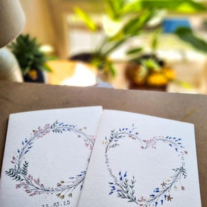 Cartes de vœux peintes à la main | Couronne florale personnalisée avec nom et date | Cartes d'anniversaire / Mariage / Anniversaire / Aquarelles