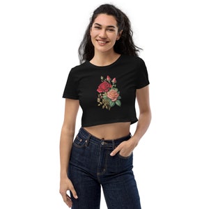 Crop top red roses, queen, rose flower, Women’s Cropped Sweatshirt, Cottage Boho Crop Top, mother's day, birthday vintage, botanique