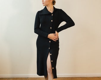 Rachel Cardigan Dress, black dress, knit dress, long sleeve dress, cardigan women, sweater dress fall, button down dress