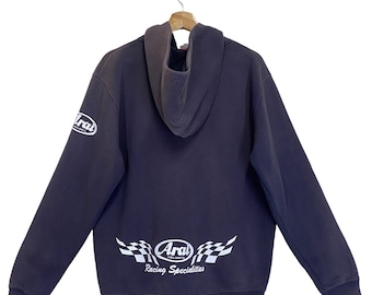 Vintage 90s Arai Racing Speacialities Zipper Hoodie Arai Sweater Arai Racing Speacialities Big Logo Embroidered Fullzip Hoodie Size M
