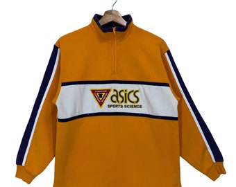 RARE!! Vintage 90s Asics  Halfzip Sweatshirt Asics Sweater Asics Half Zip Big Logo Colour Block Sweatshirt Size M