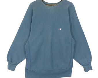 ¡¡RARÍSIMO!! Sudadera vintage de los 90 Champion Reverse Weave Made In USA con cuello redondo. Sudadera Champion Reverse Weave de color azul, talla M.