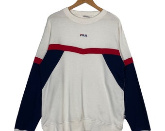 Vintage 90s Fila Crewneck Sweatshirt Fila Sweater Fila Centre Logo Embroidered Colour Block Crewneck Sweatshirt Size L