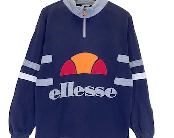 RARE!! Vintage 90’s Ellesse Halfzip Sweatshirt Ellesse Sweater Ellesse Big Logo Spellout Embroidered Halfzip Sweatshirt