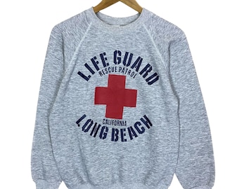 Wybierz!! Bluza z okrągłym dekoltem i dużym logo Life Guard Rescue Patrol California Long Beach z lat 80., rozmiar S