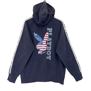 RARE!! Playboy Big Logo Zipper Hoodies Playboy Sweater Playboy America Flag Big Logo Embroidered Fullzip Hoodies Size L