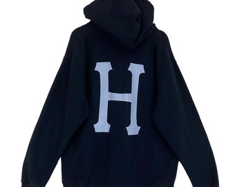SKATE!! Vintage HUF Made In Usa Crewneck Hoodie Huf Sweater Huf Skate Brand Big Logo Pullover Hoodie Size L