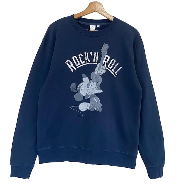 SELTEN!! Vintages Micky Maus Rock N Roll Rundhals Sweatshirt Micky Maus Pullover Micky Maus Großes Logo Gedruckt Rundhals Sweatshirt Größe M