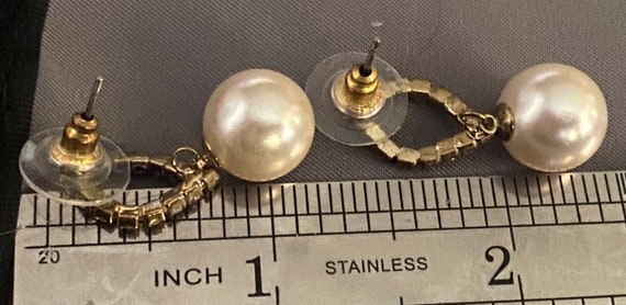 Vintage Pair Rhinestone & 11.5mm Faux Pearl Drop … - image 2