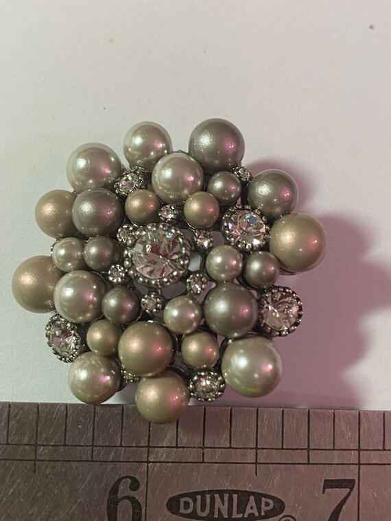 1940's Vintage Monet Pearl and Rhinestone Brooch a