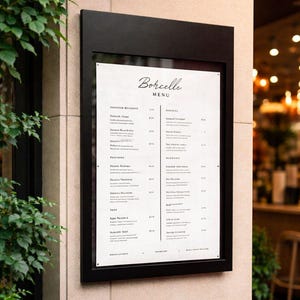 Wall Mounted Menu Box - Restaurant Menu Display Case for Cafe, Bistro & Hotel - Magnetic Wall Price List - Custom and Light Option